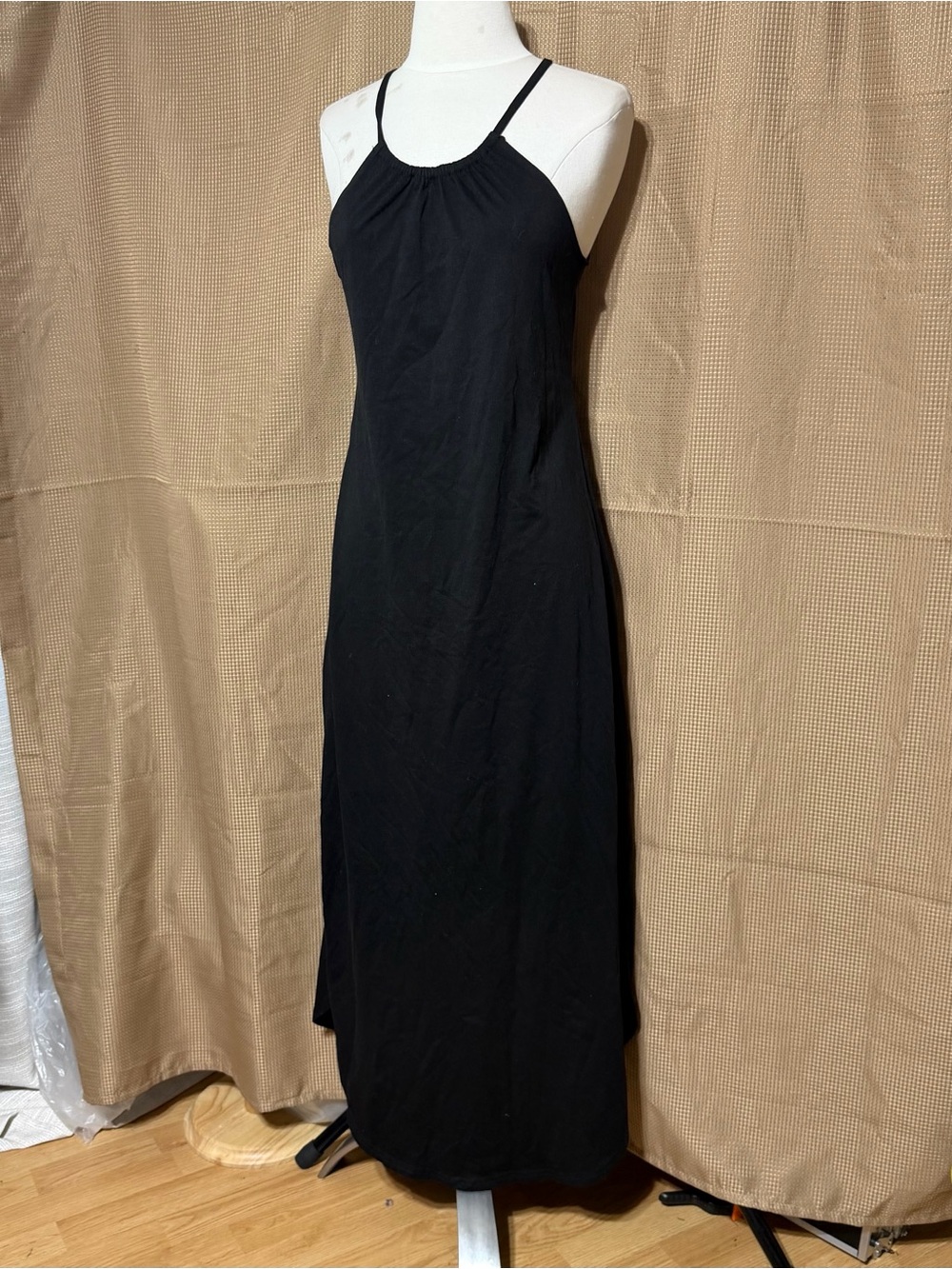 Women's Black Halter Maxi Dress - Minimalist Slip Style